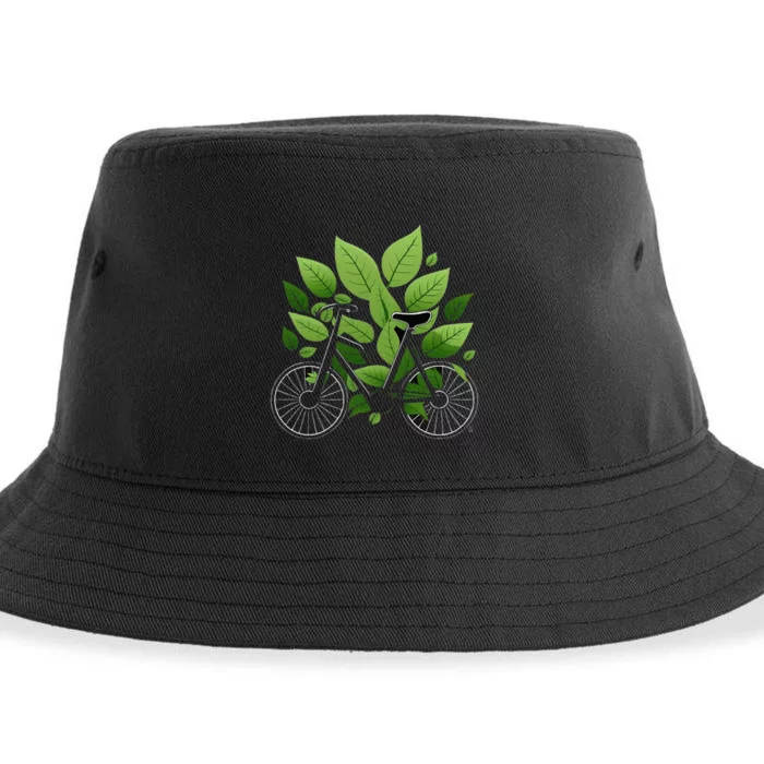 Biking Walking in Nature Bike Lover black bike green leaf Sustainable Bucket Hat