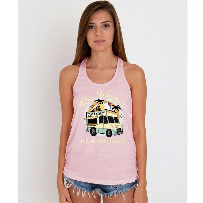 Big Worms Ice Cream Truck What Chu Want Summer Vacation Women's Knotted Racerback Tank