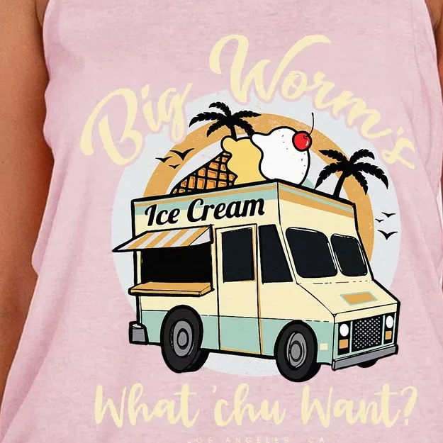 Big Worms Ice Cream Truck What Chu Want Summer Vacation Women's Knotted Racerback Tank