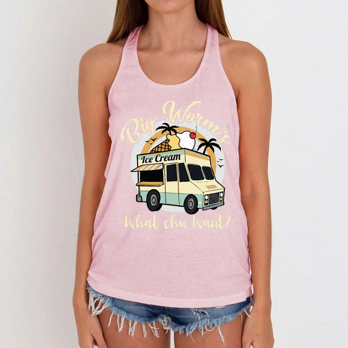 Big Worms Ice Cream Truck What Chu Want Summer Vacation Women's Knotted Racerback Tank