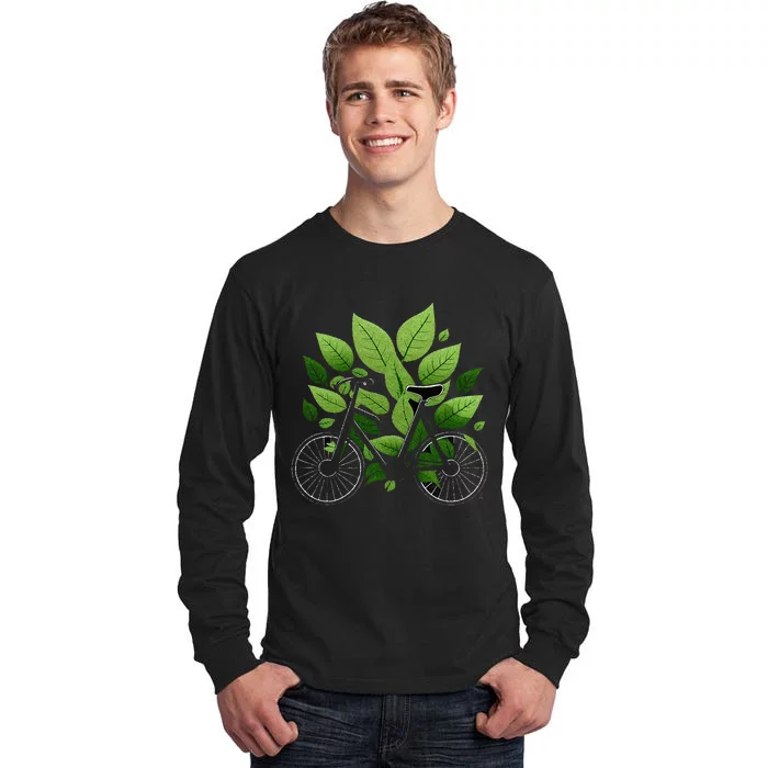 Biking Walking In Nature Bike Lover Black Bike Green Leaf Tall Long Sleeve T-Shirt