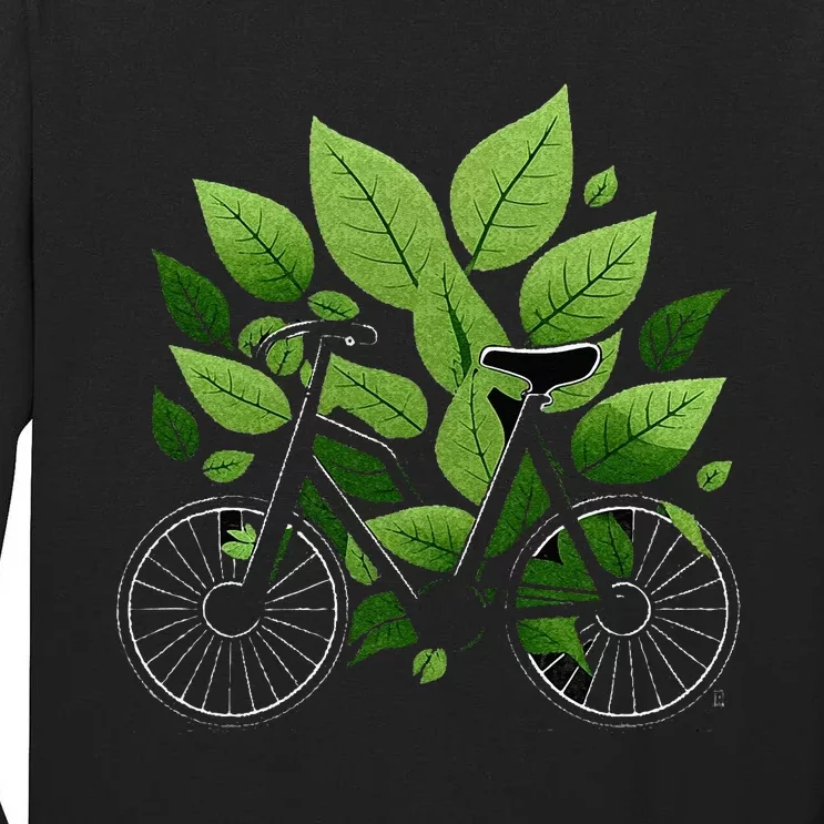 Biking Walking In Nature Bike Lover Black Bike Green Leaf Tall Long Sleeve T-Shirt