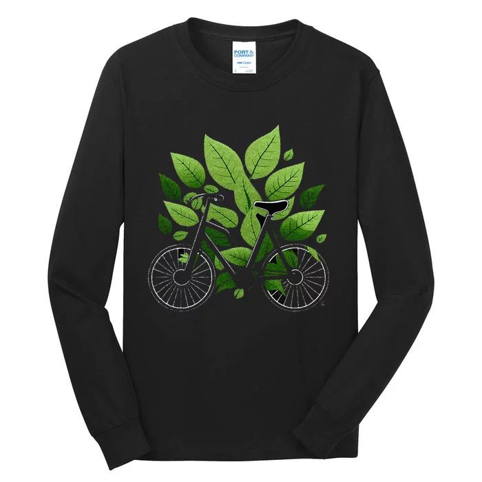 Biking Walking In Nature Bike Lover Black Bike Green Leaf Tall Long Sleeve T-Shirt