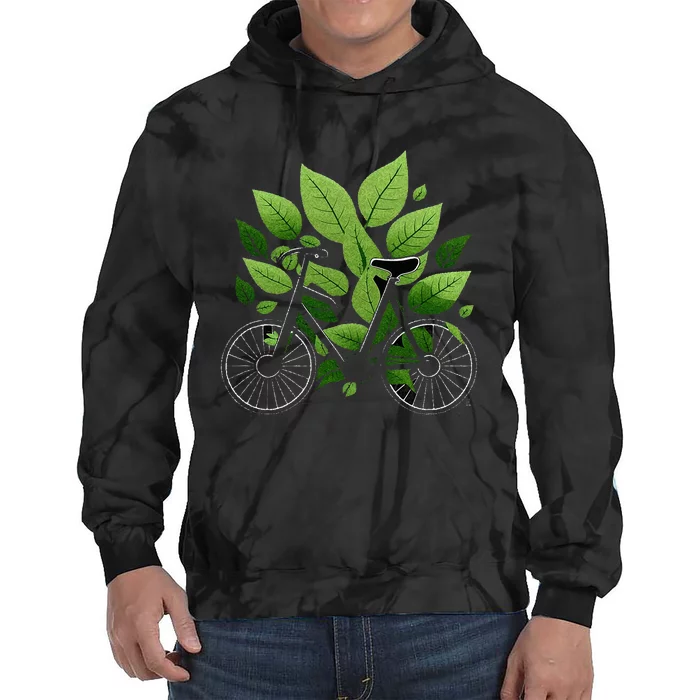 Biking Walking In Nature Bike Lover Black Bike Green Leaf Tie Dye Hoodie