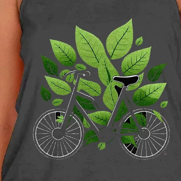 Biking Walking In Nature Bike Lover Black Bike Green Leaf Women's Knotted Racerback Tank