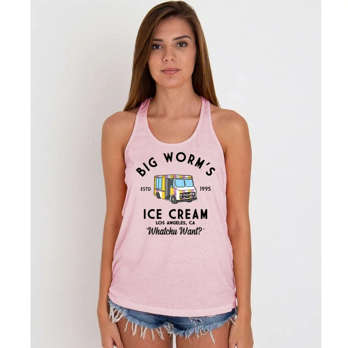 Big Worms Ice Cream Truck Vintage 1995 Women's Knotted Racerback Tank