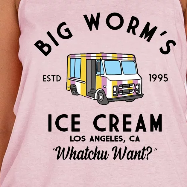 Big Worms Ice Cream Truck Vintage 1995 Women's Knotted Racerback Tank