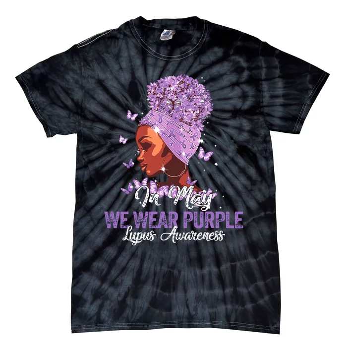 Black Women In May We Wear Purple Ribbon Lupus Awareness Tie-Dye T-Shirt