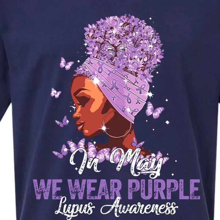 Black Women In May We Wear Purple Ribbon Lupus Awareness Sueded Cloud Jersey T-Shirt