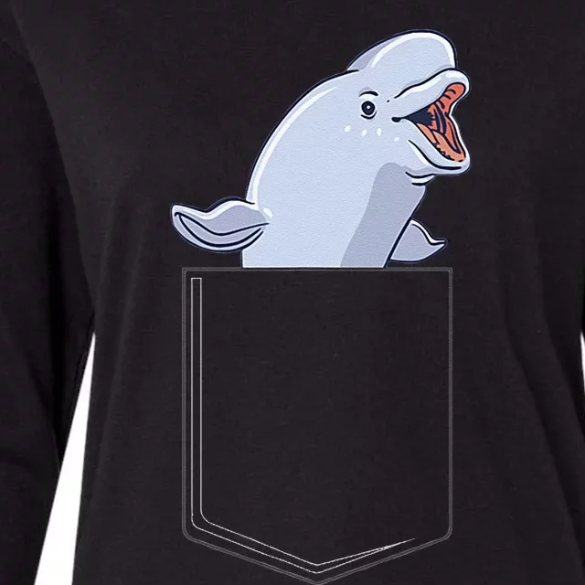 Beluga Whale In A Pocket Save The Whales Pocket Beluga Womens Cotton Relaxed Long Sleeve T-Shirt