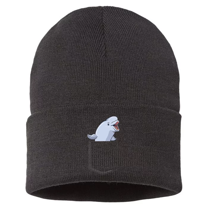 Beluga Whale In A Pocket Save The Whales Pocket Beluga Sustainable Knit Beanie