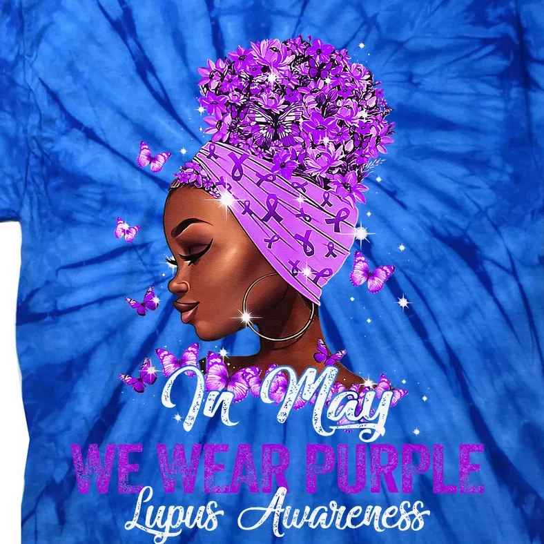 Black Wo In May We Wear Purple Ribbon Lupus Awareness Tie-Dye T-Shirt