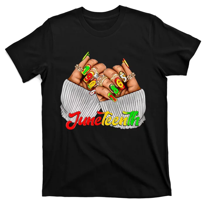 Black Woman Juneteenth Nails Juneteenth Afro Woman Hands T-Shirt