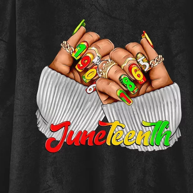 Black Woman Juneteenth Nails Juneteenth Afro Woman Hands Hooded Wearable Blanket