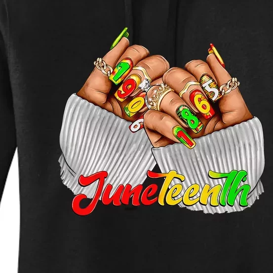 Black Woman Juneteenth Nails Juneteenth Afro Woman Hands Women's Pullover Hoodie