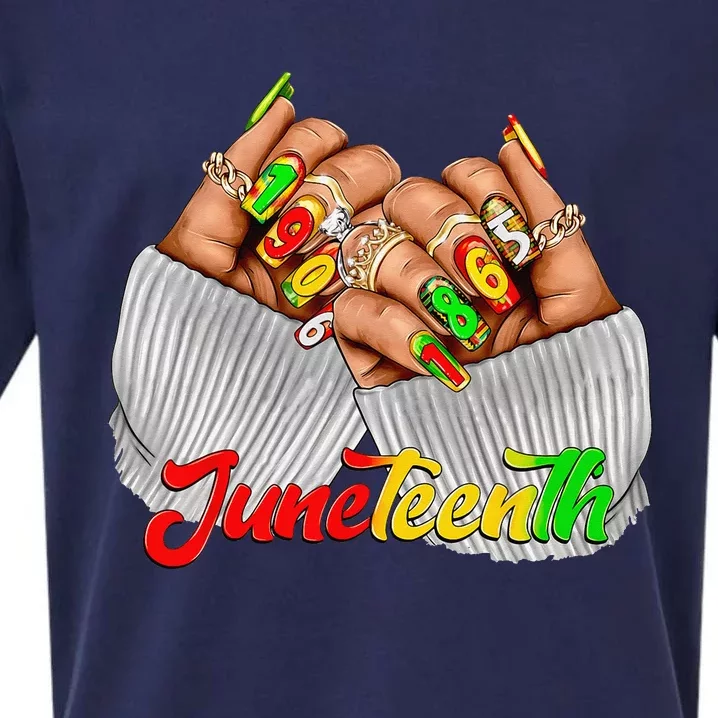 Black Woman Juneteenth Nails Juneteenth Afro Woman Hands Sueded Cloud Jersey T-Shirt