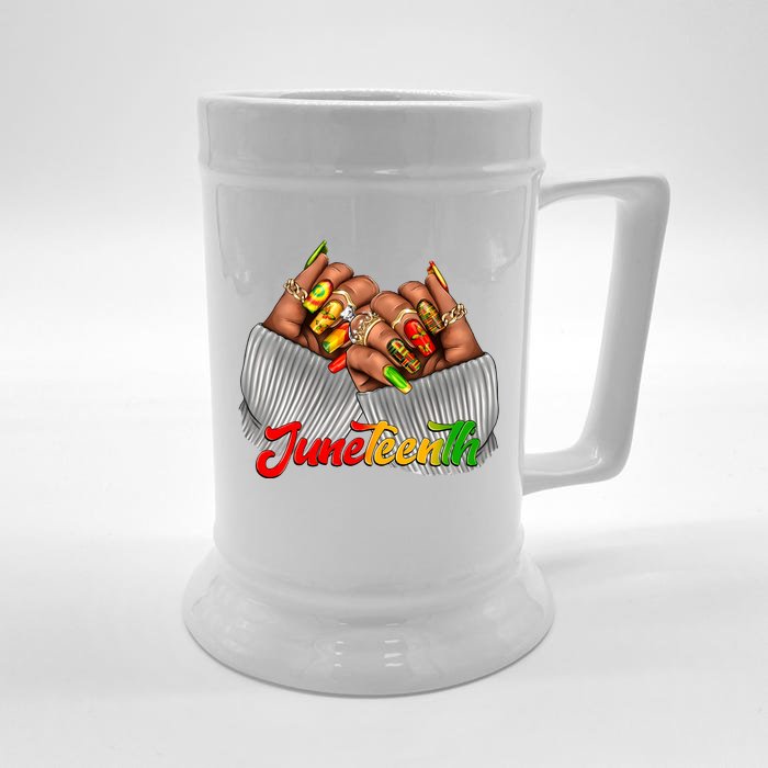 Black Woman Juneteenth Nails Front & Back Beer Stein