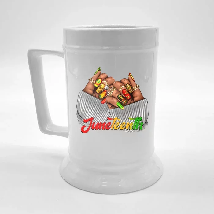 Black Woman Juneteenth Nails Front & Back Beer Stein