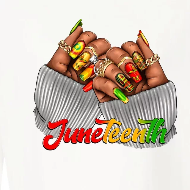 Black Woman Juneteenth Nails Cropped Pullover Crew