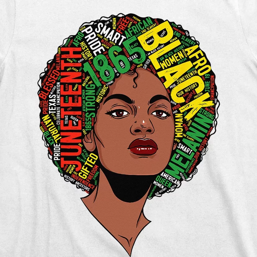 Black Woman Juneteenth 1865 Freedom Afro African American T-Shirt