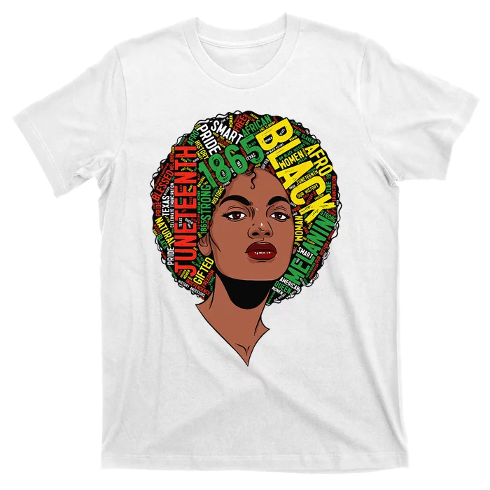 Black Woman Juneteenth 1865 Freedom Afro African American T-Shirt