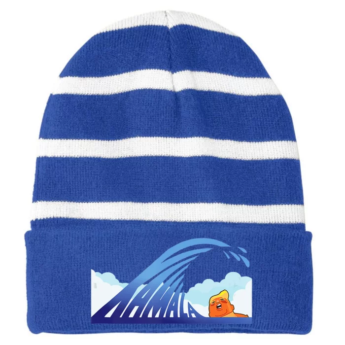 Blue Wave Kamala Harris Trump Striped Beanie with Solid Band