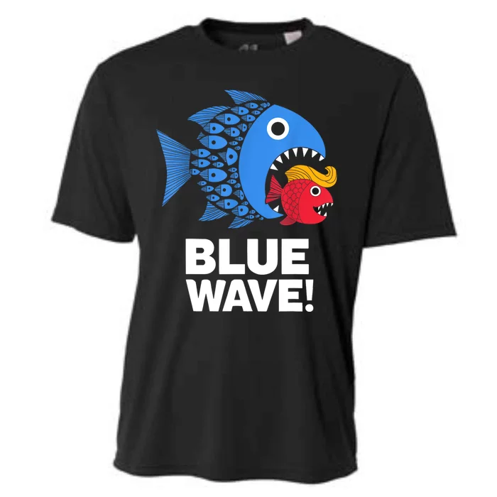 Blue Wave Kamala Funny Big Fish Eat Little Fish Trump Hair Cooling Performance Crew T-Shirt