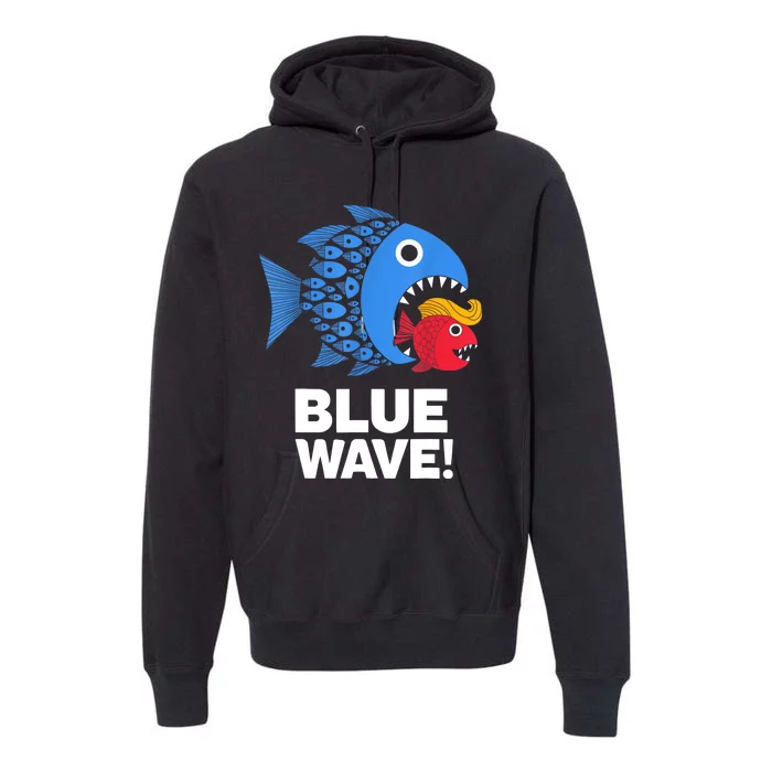 Blue Wave Kamala Funny Big Fish Eat Little Fish Trump Hair Premium Hoodie