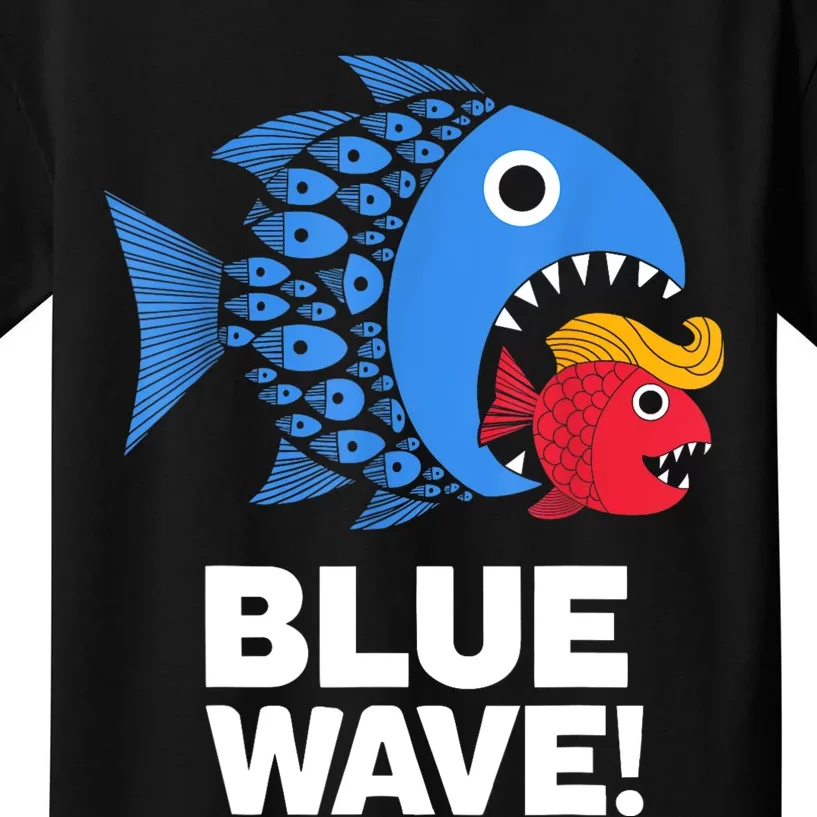 Blue Wave Kamala Funny Big Fish Eat Little Fish Trump Hair Kids T-Shirt