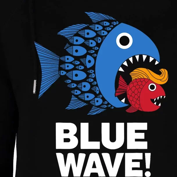 Blue Wave Kamala Funny Big Fish Eat Little Fish Trump Hair Womens Funnel Neck Pullover Hood