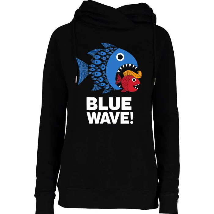 Blue Wave Kamala Funny Big Fish Eat Little Fish Trump Hair Womens Funnel Neck Pullover Hood