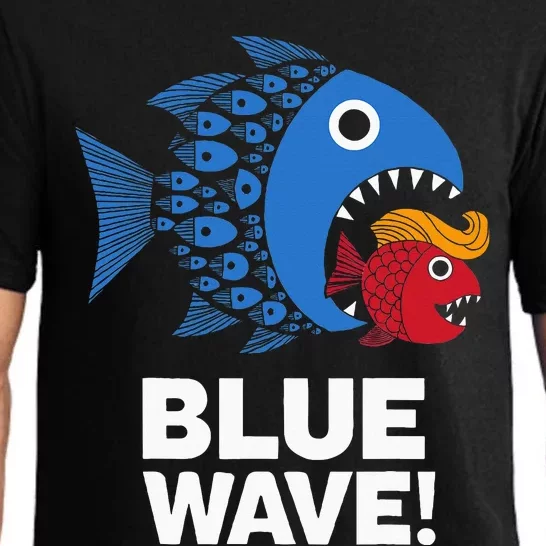 Blue Wave Kamala Big Fish Eat Little Fish Trump Hair Pajama Set