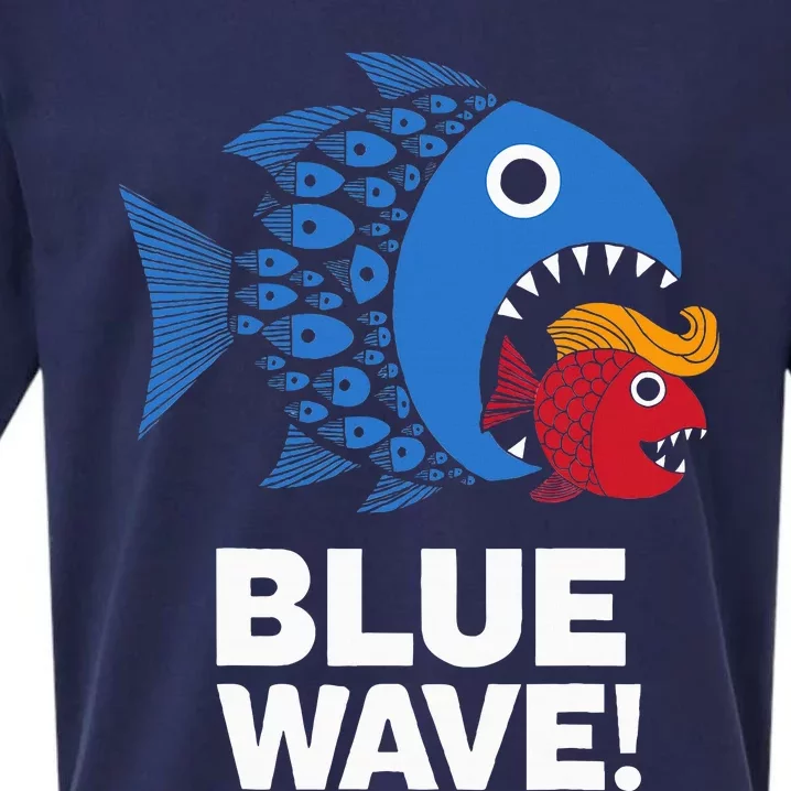 Blue Wave Kamala Big Fish Eat Little Fish Trump Hair Sueded Cloud Jersey T-Shirt