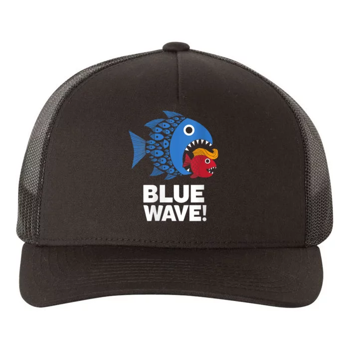 Blue Wave Kamala Funny Big Fish Eat Little Fish Trump Hair Yupoong Adult 5-Panel Trucker Hat