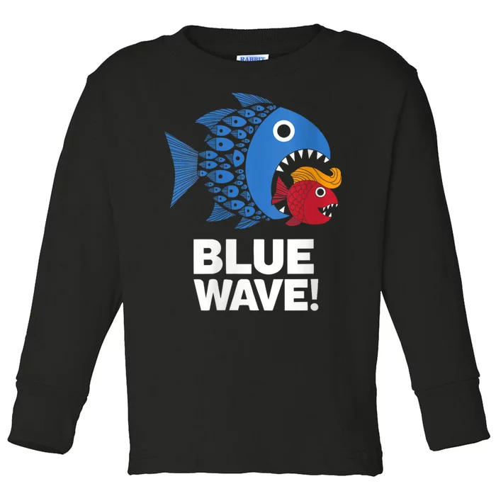 Blue Wave Kamala Funny Big Fish Eat Little Fish Trump Hair Toddler Long Sleeve Shirt