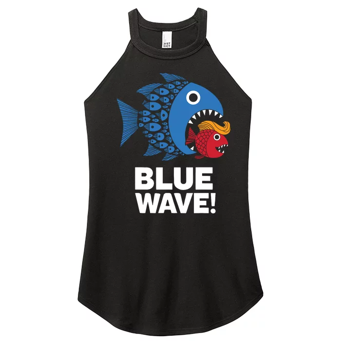 Blue Wave Kamala Funny Big Fish Eat Little Fish Trump Hair Women’s Perfect Tri Rocker Tank