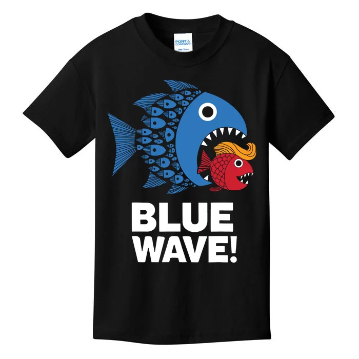 Blue Wave Kamala Funny Big Fish Eat Little Fish Trump Hair Kids T-Shirt