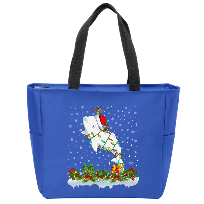 Beluga Whale Lover Xmas Lights Santa Beluga Whale Christmas Gift Zip Tote Bag