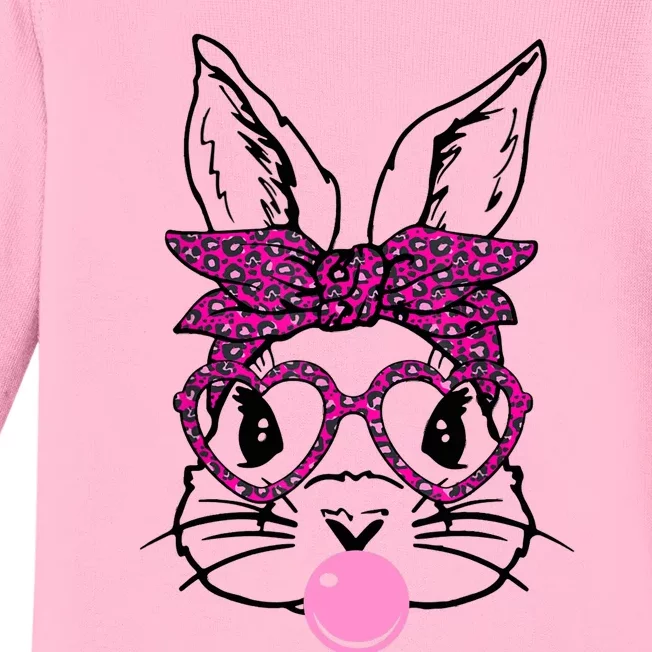 Bunny With Leopard Bandana Heart Glasses Bubblegum Easter Baby Long Sleeve Bodysuit