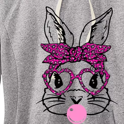 Bunny With Leopard Bandana Heart Glasses Bubblegum Easter Women's Fleece Hoodie