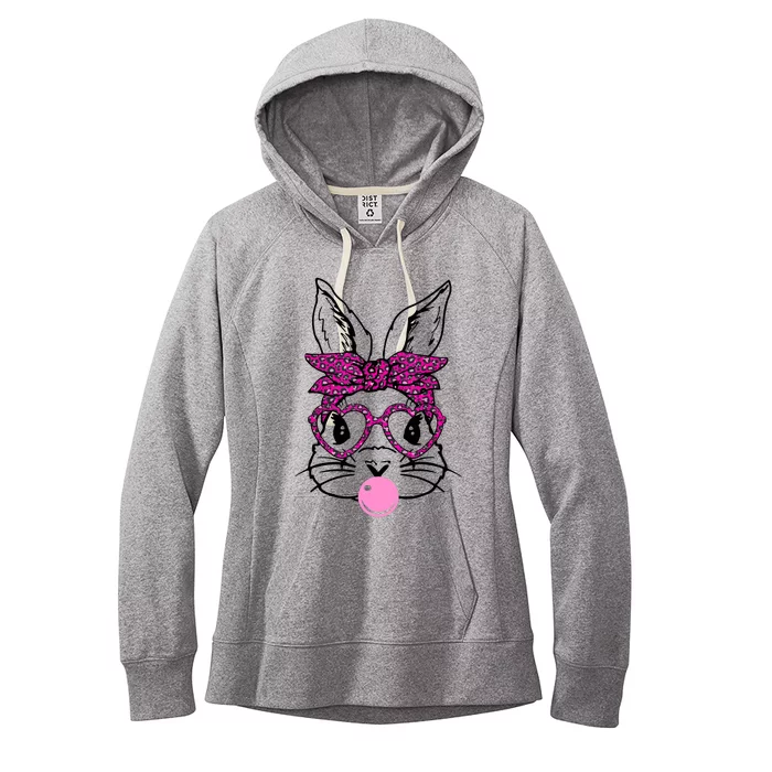 Bunny With Leopard Bandana Heart Glasses Bubblegum Easter Women's Fleece Hoodie