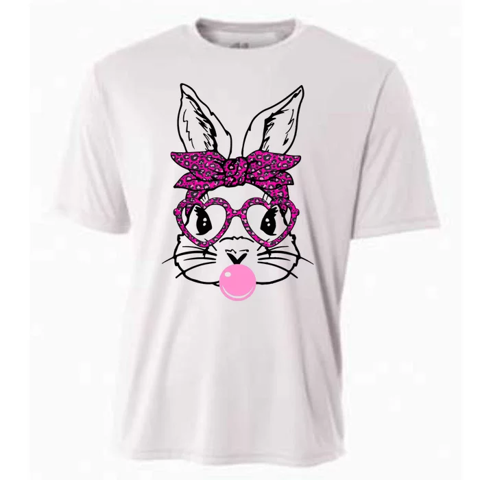 Bunny With Leopard Bandana Heart Glasses Bubblegum Easter Cooling Performance Crew T-Shirt