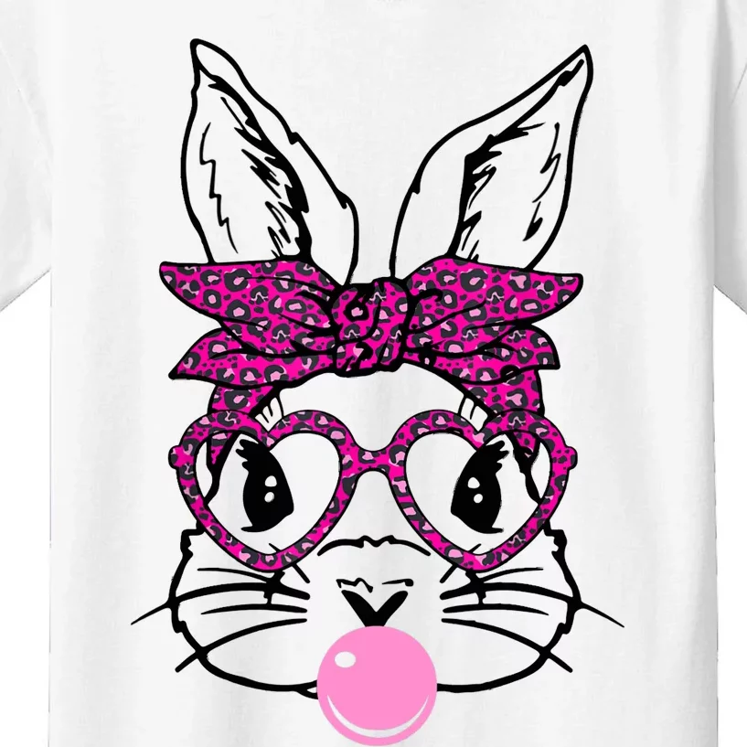 Bunny With Leopard Bandana Heart Glasses Bubblegum Easter Kids T-Shirt