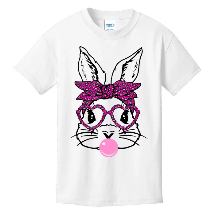 Bunny With Leopard Bandana Heart Glasses Bubblegum Easter Kids T-Shirt