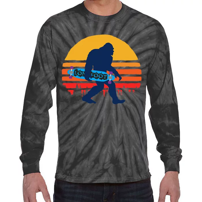 Bigfoot With Longboard Skateboarding Tie-Dye Long Sleeve Shirt