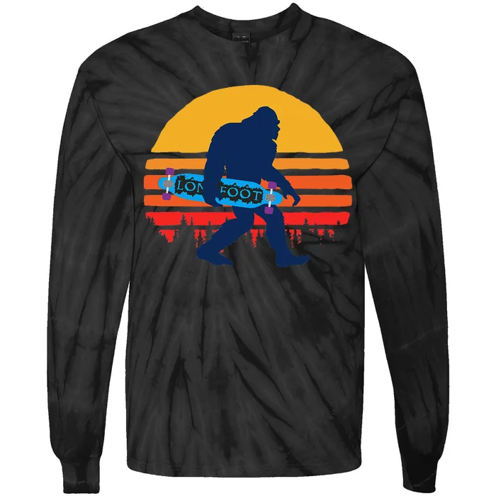 Bigfoot With Longboard Skateboarding Tie-Dye Long Sleeve Shirt