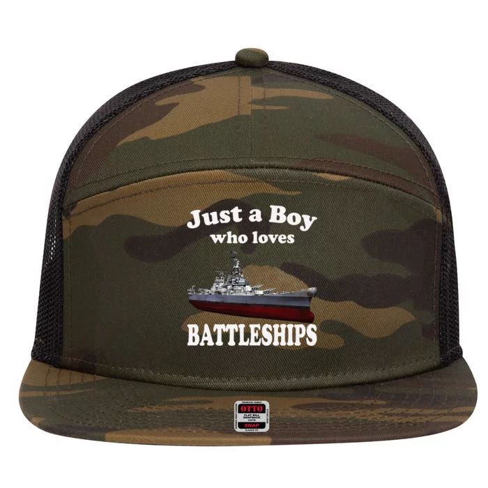 Boy Who Loves Battleship Uss New Jersey Bb62 Ww2 Warship 7 Panel Mesh Trucker Snapback Hat