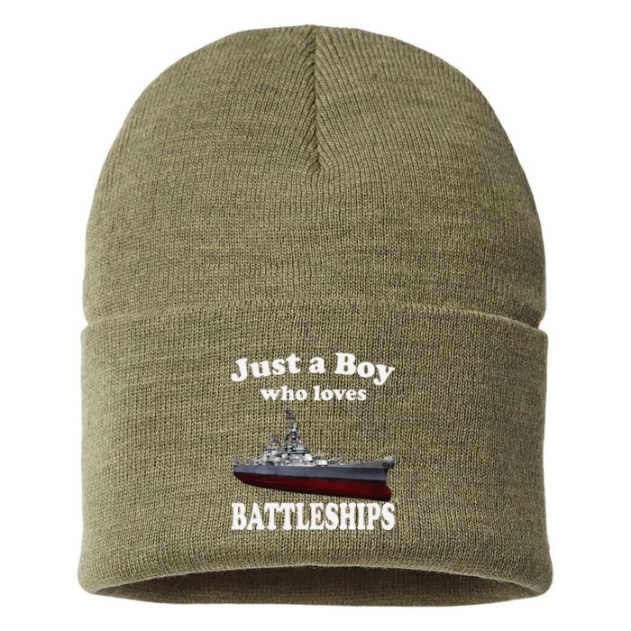 Boy Who Loves Battleship Uss New Jersey Bb62 Ww2 Warship Sustainable Knit Beanie