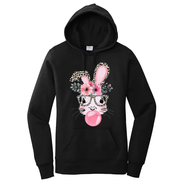 Bunny With Leopard Glasses Bubblegum Easter Day Women's Pullover Hoodie