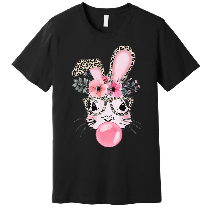 Bunny With Leopard Glasses Bubblegum Easter Day Premium T-Shirt